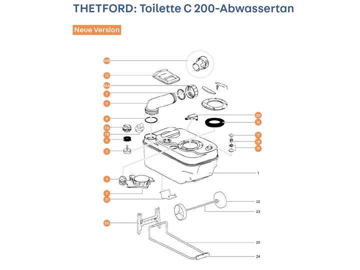 THETFORD C200 kazetta mobil változat alkatrészek alul a részletes ábrán!