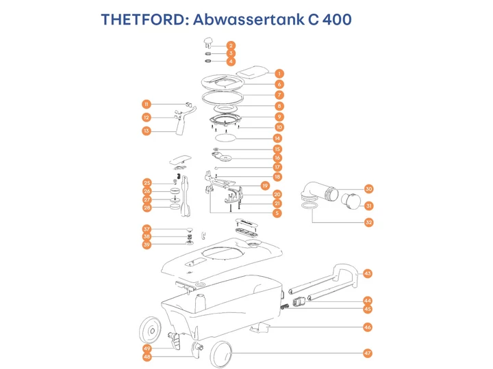 THETFORD C400 kazetta alkatrészek alul a részletes ábrán!