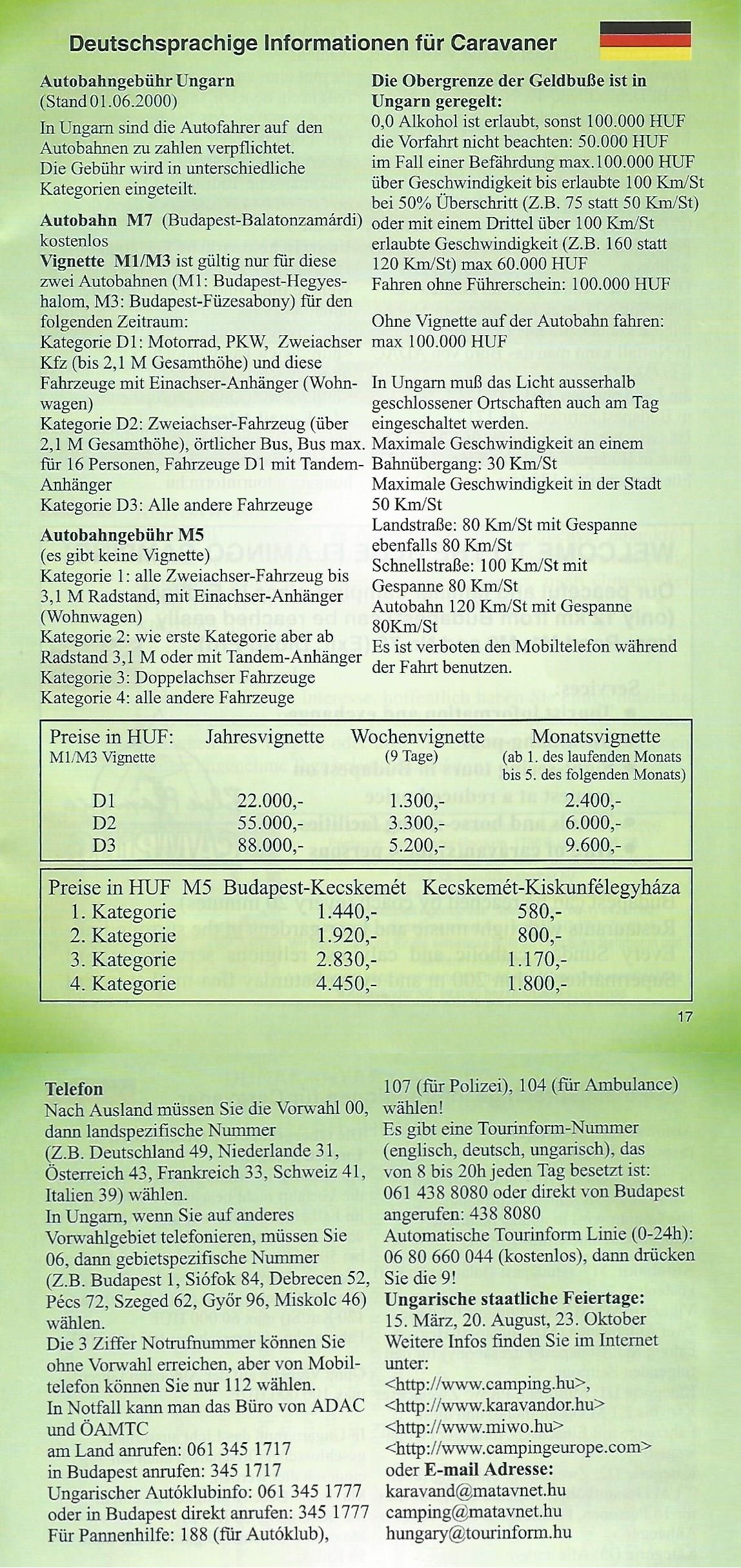 Deutschprachige Informationen für Caravaner