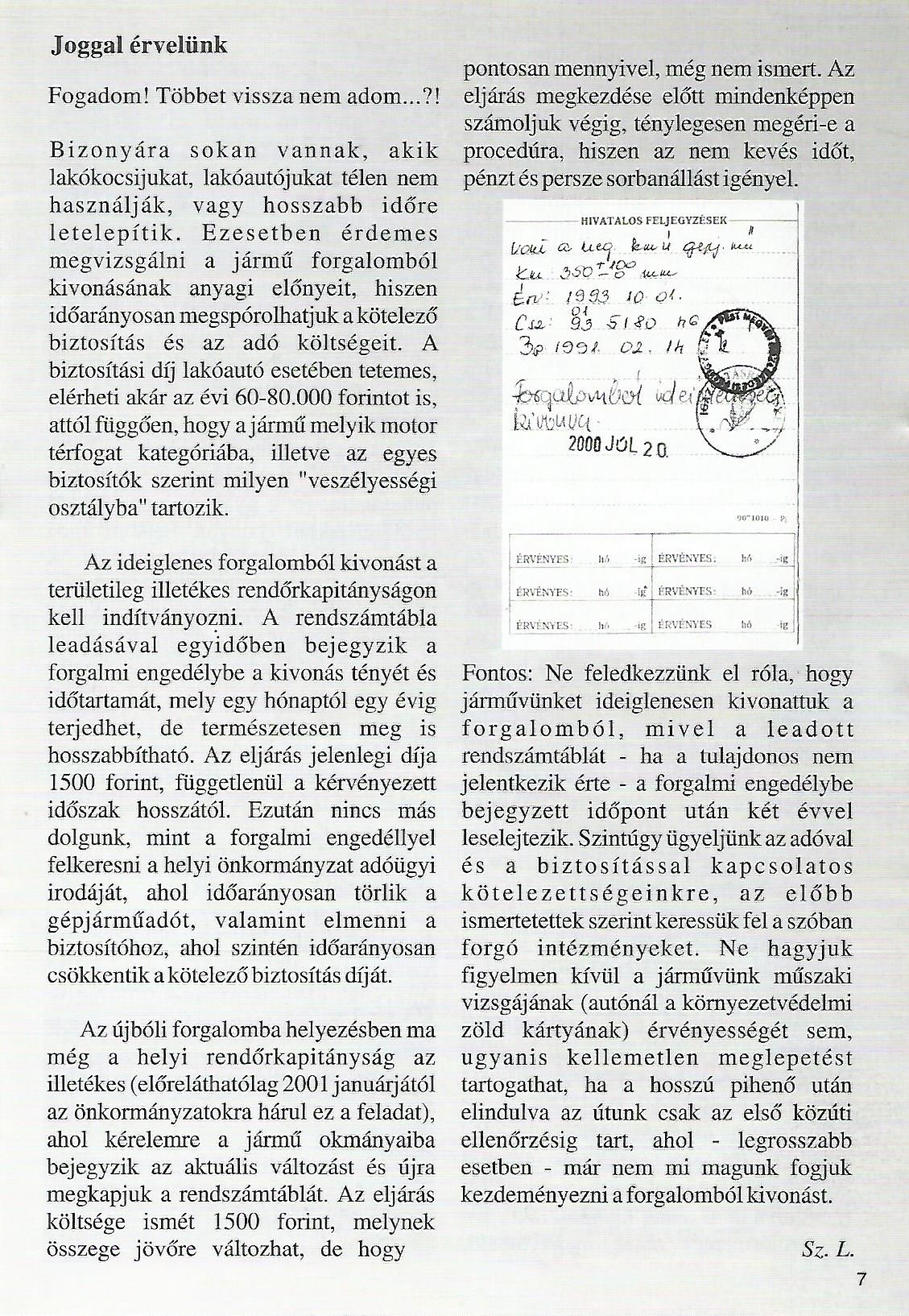 Karavándor magazin 2000. Tél, Joggal érvelünk