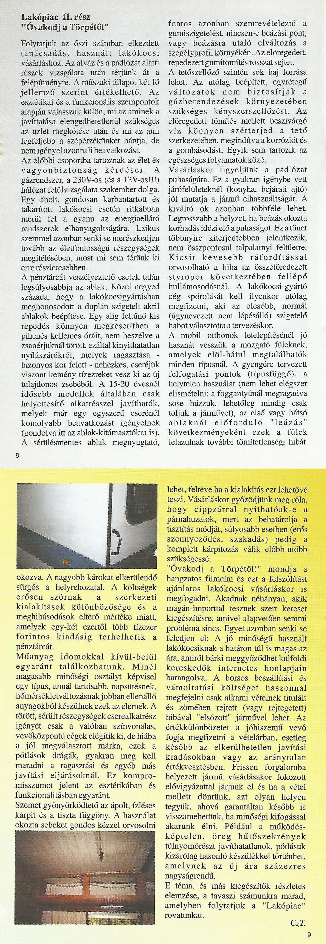 Karavándor magazin 2000. Tél, Útmutató használt lakókocsi vásárláshoz