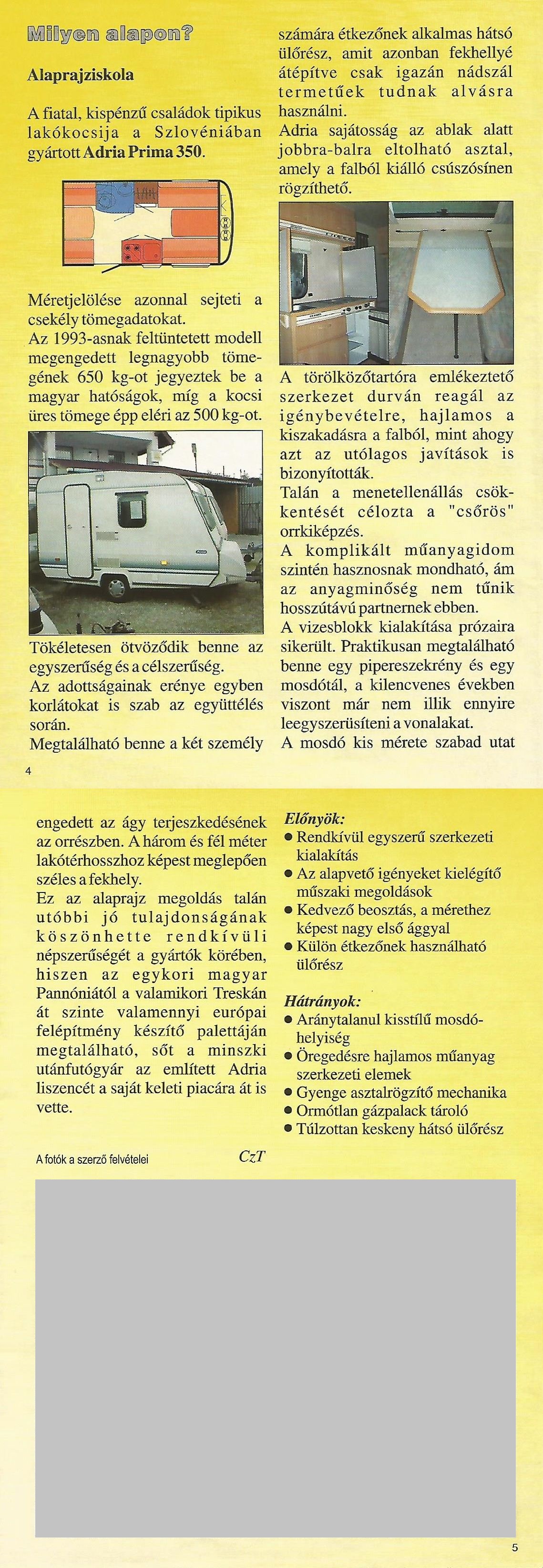 Hírek Karavándor magazin 2001. Ősz, Alaprajz iskola - Adria Prima 350