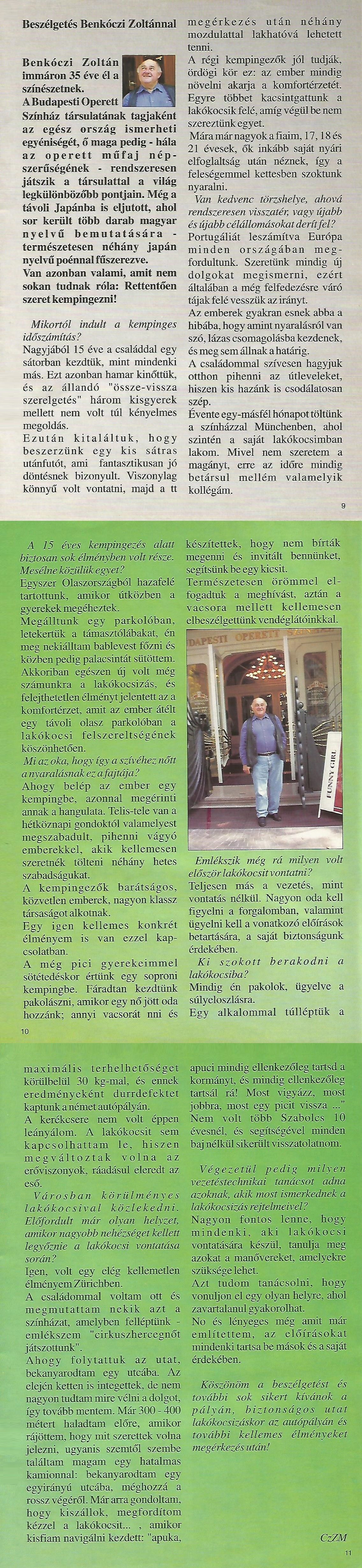 Hírek Karavándor magazin 2001. Ősz, Beszélgetés Benkóczi Zoltánnal