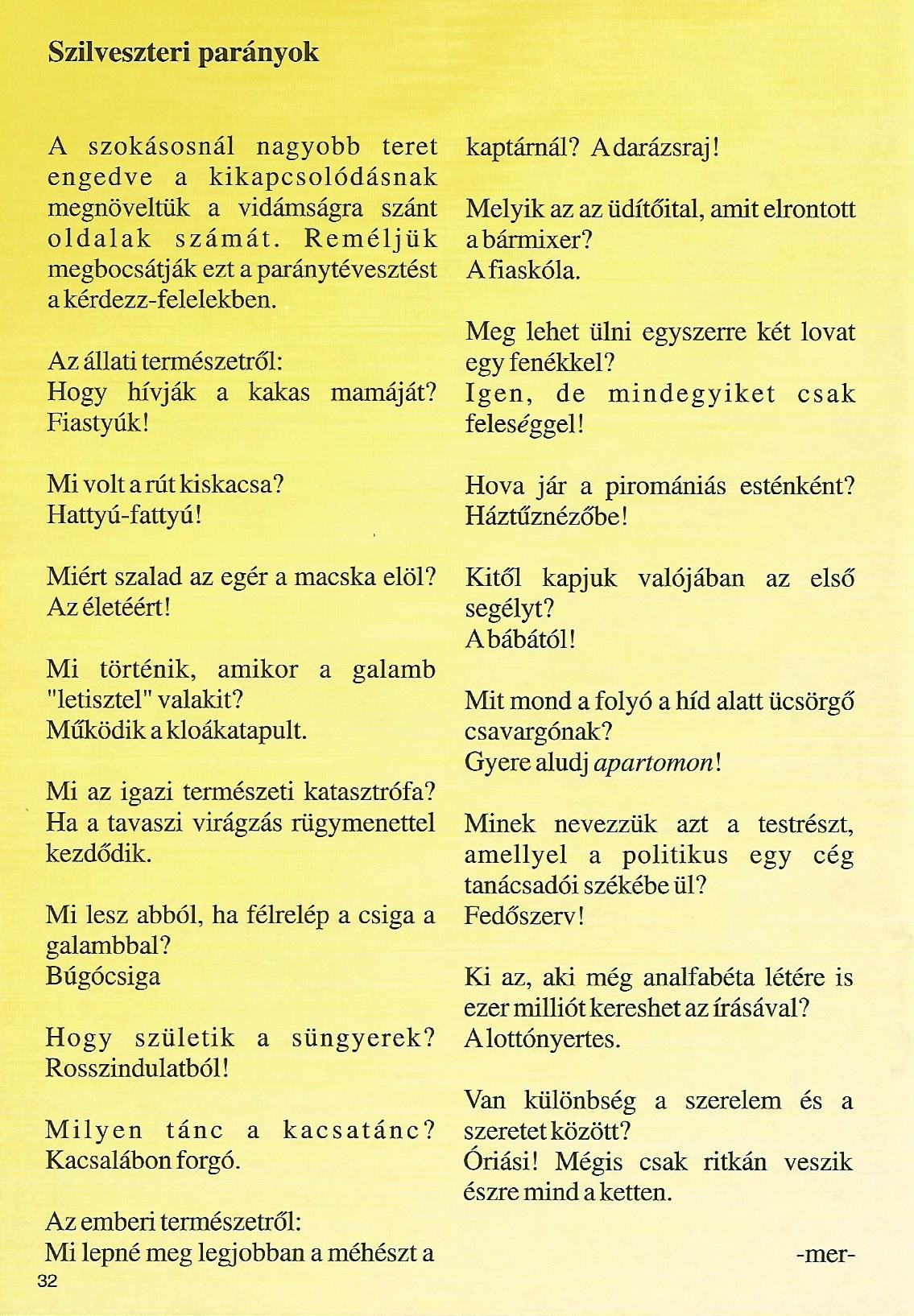 Karavándor magazin 2001. Tél, Szilveszteri parányok