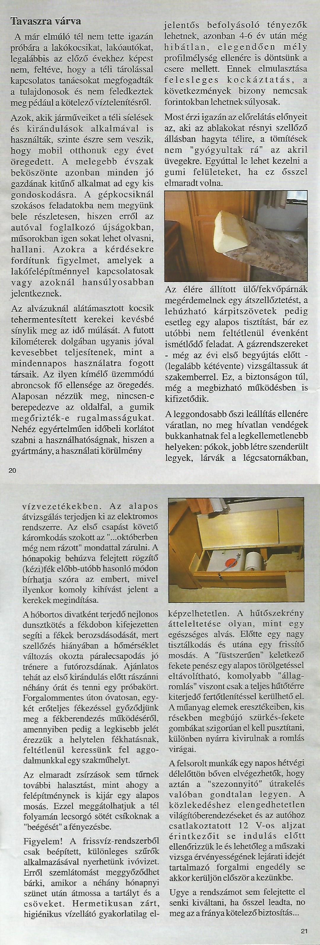 Karavándor magazin 2001. Tavasz, A lakókocsi felkészítése