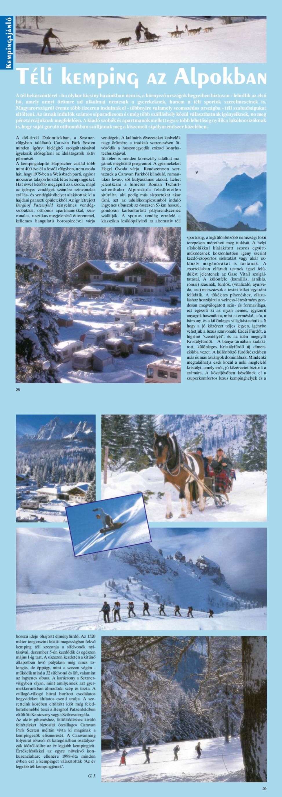Karavándor magazin 2003. Tél, Kempingajánló