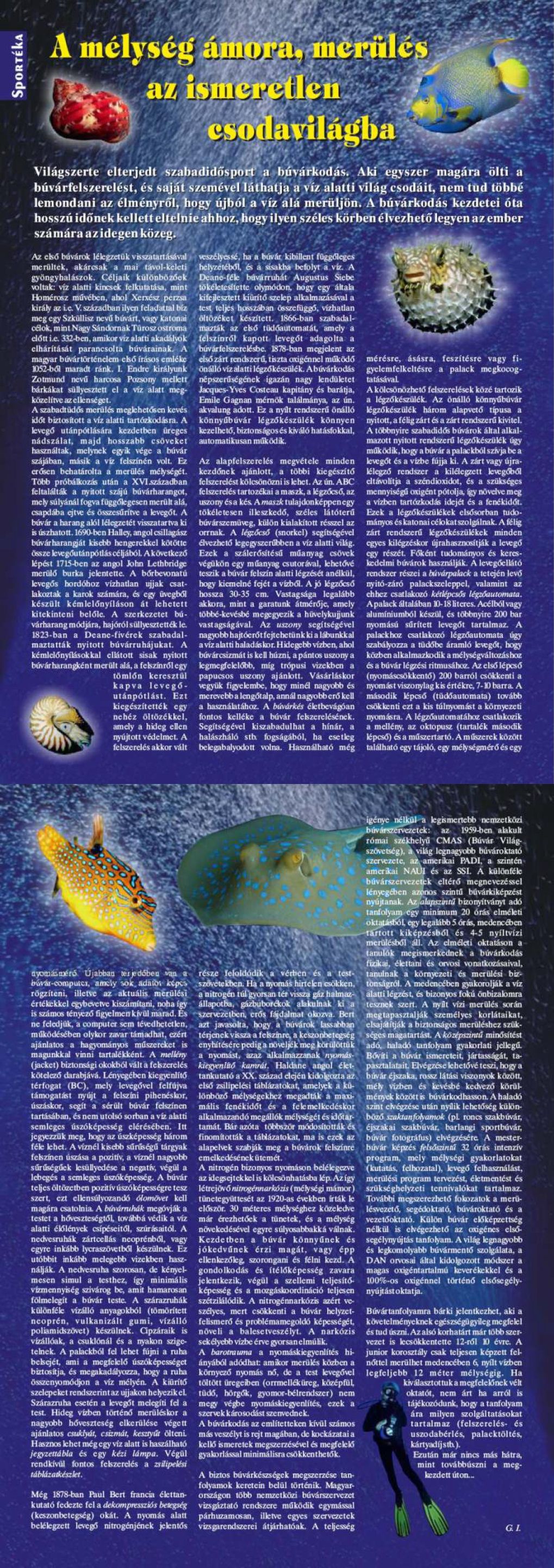Karavándor magazin 2003. Nyár, A mélység ámora, merülés az ismeretlen csodavilágba