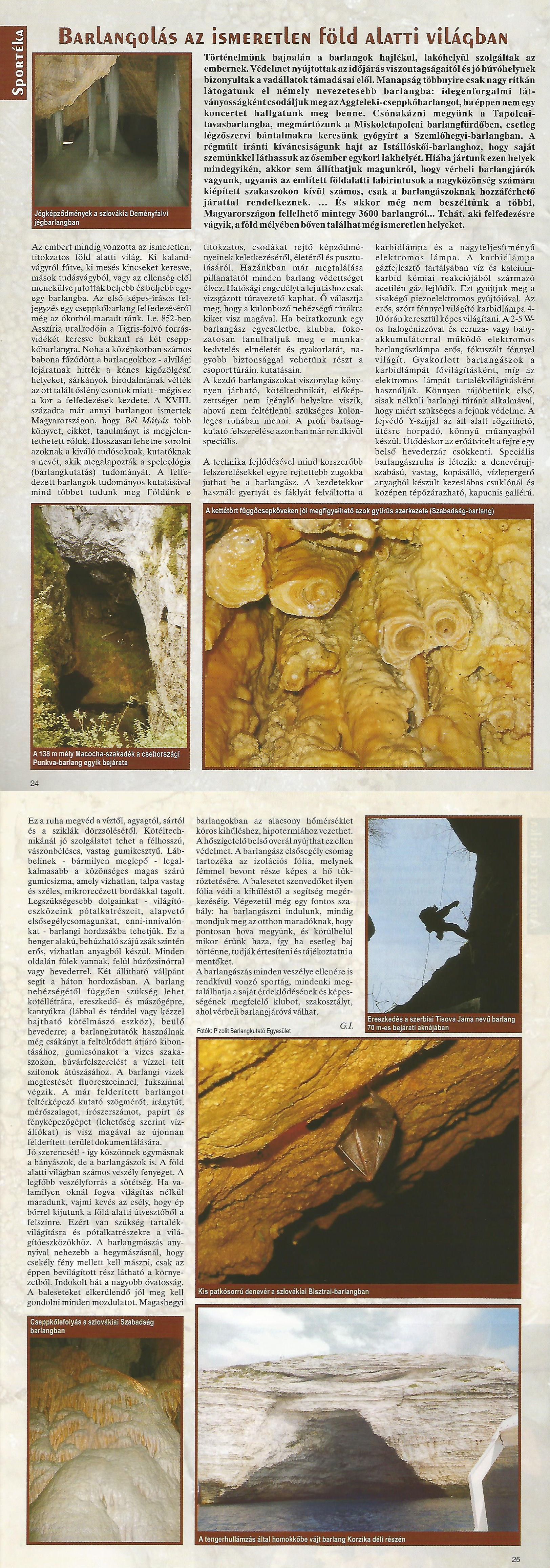 Karavándor magazin 2003. Ősz, Sportéka - Barlangolás