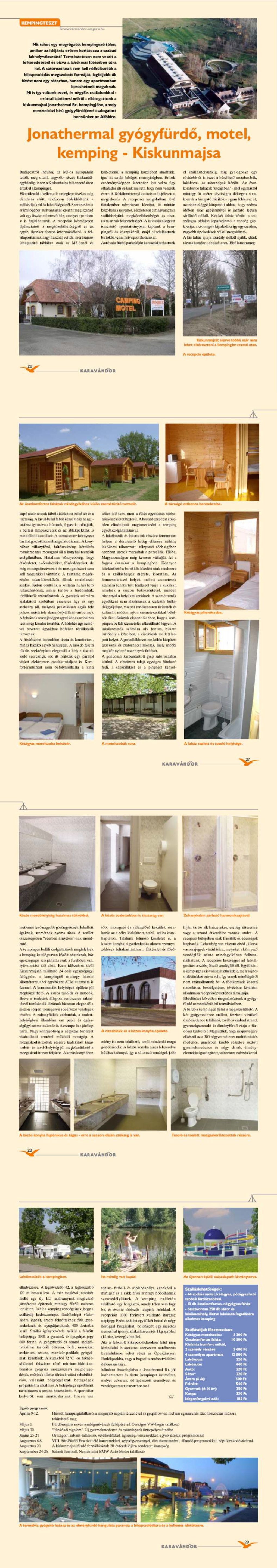 Karavándor magazin 2004/ 1. szám, Kempingteszt - Jonathermal Kemping, Kiskunmajsa