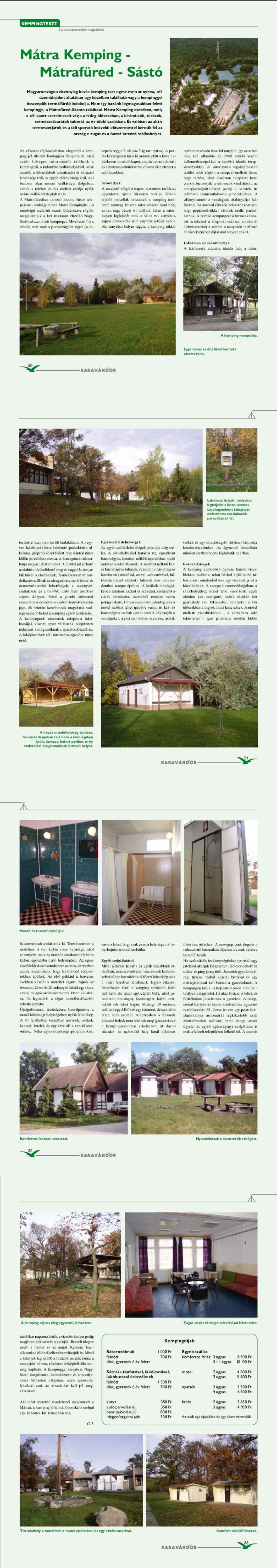 Karavándor magazin 2004/ 6. szám, Kempingteszt - Mátra Kemping, Mátrafüred-Sástó