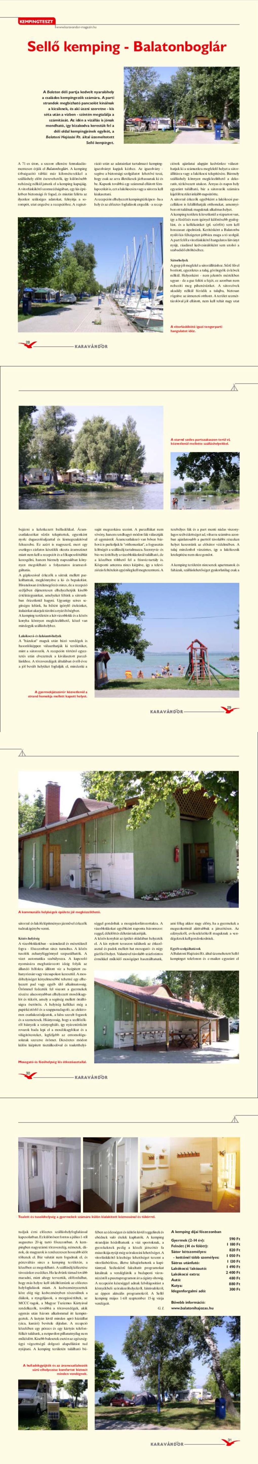 Karavándor magazin 2004/ 4. szám, Kempingteszt - Sellő Kemping, Balatonboglár