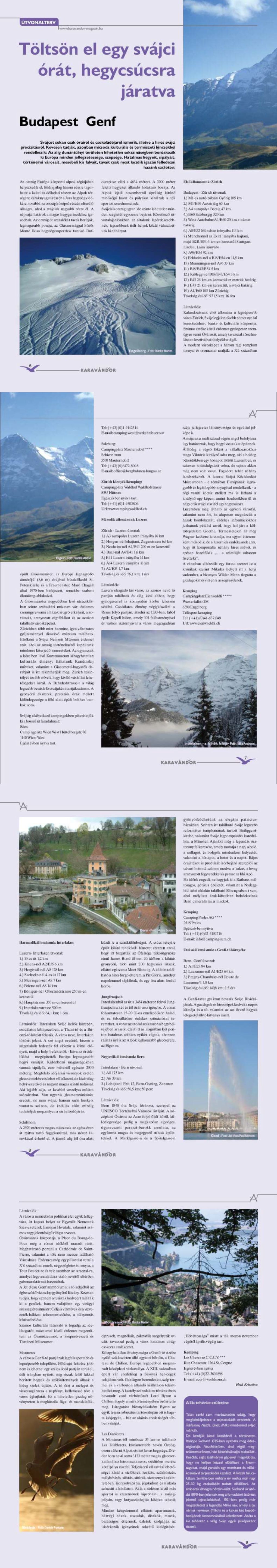 Karavándor magazin 2004/ 6. szám, Útvonalterv- Budapest - Genf