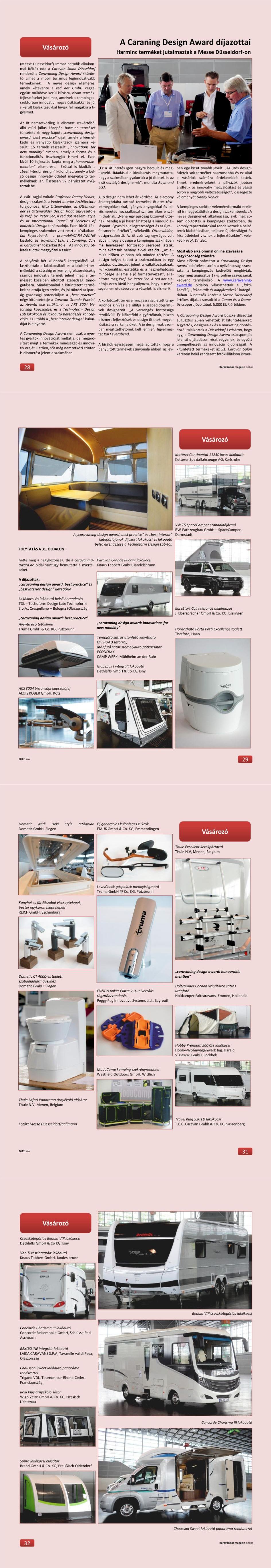 Vásározó - Caravaning esign Award díjazottai