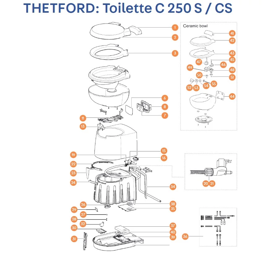 THETFORD C250 S / CS kazettás toalett alkatrészek