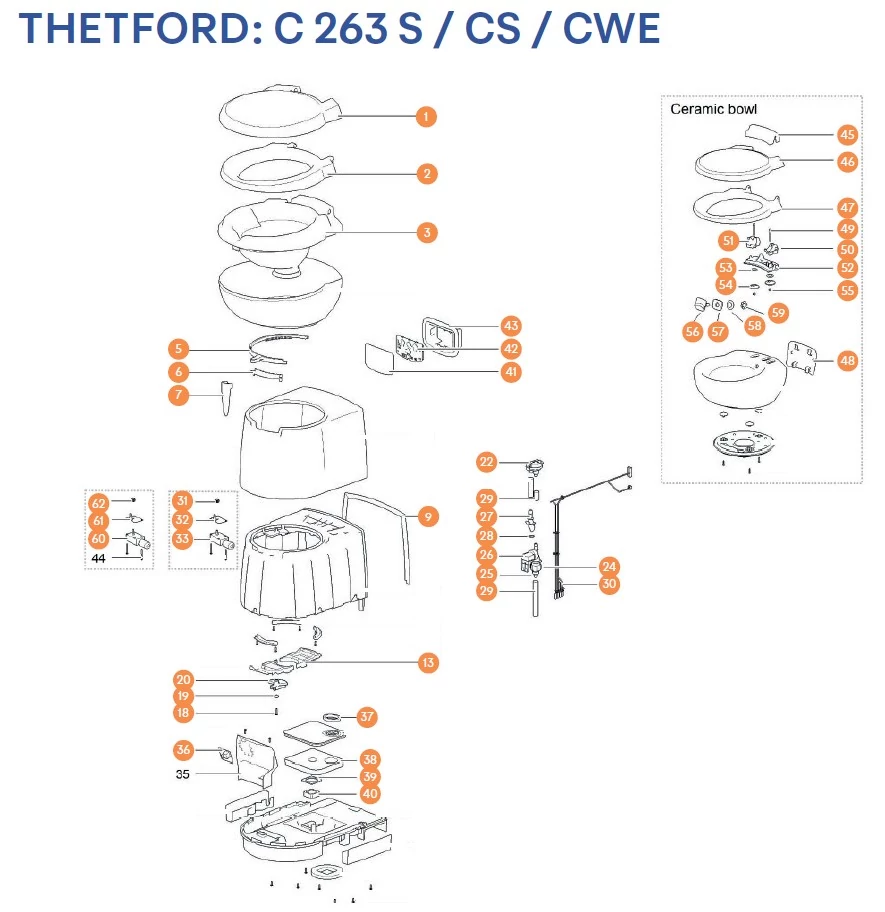 THETFORD C263 S / CS / CWE kazettás toalett alkatrészek